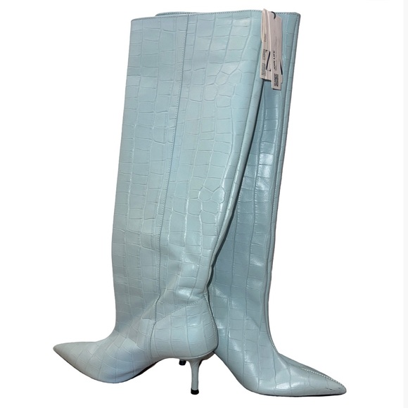 Zara blue leather croc pointed heel boot size 6 - Picture 3 of 11